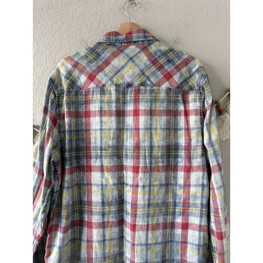True Religion Plaid Button Up Polo Shirt Western Cowboy Casual Cotton Mens XXL